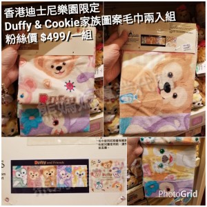 香港迪士尼樂園限定 Duffy & Cookie家族圖案毛巾兩入組